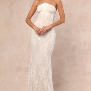 Lulus Valeria White Lace Strapless Bustier Maxi Dress - Size S